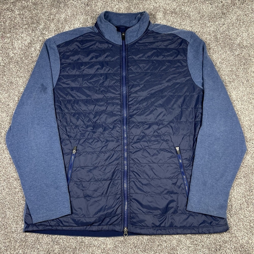 Johnnie-O Mens XL Full Zip Hybrid Quilted Jacket Navy Blue Golf Mock Neck